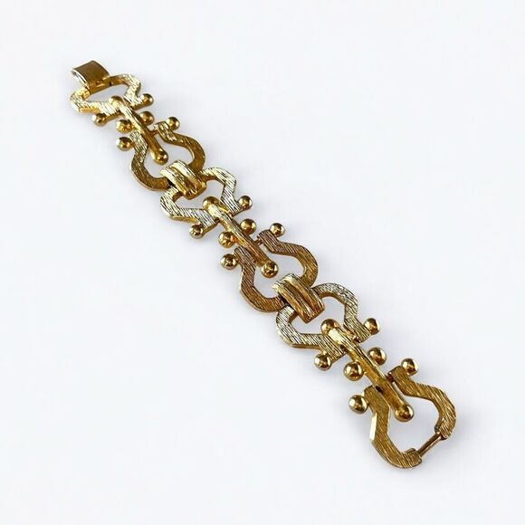 Vintage Gold Brushed Metal Link Bridle Bracelet - Picture 2 of 6
